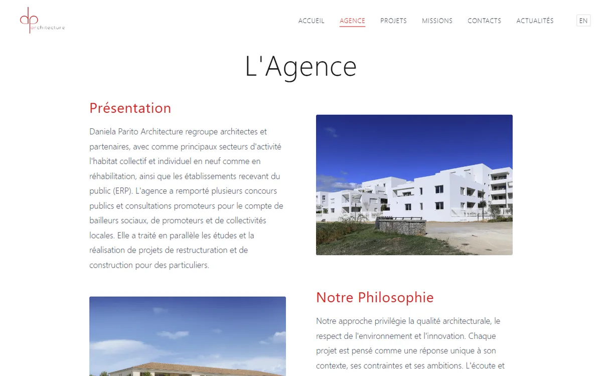 Page projets de DP Architecture