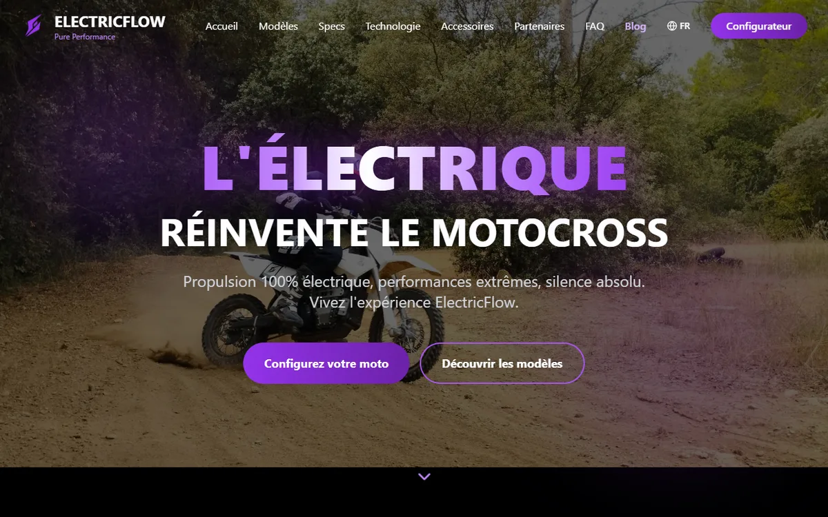 Accueil Electric Flow, moto cross électrique 125cc Made in France