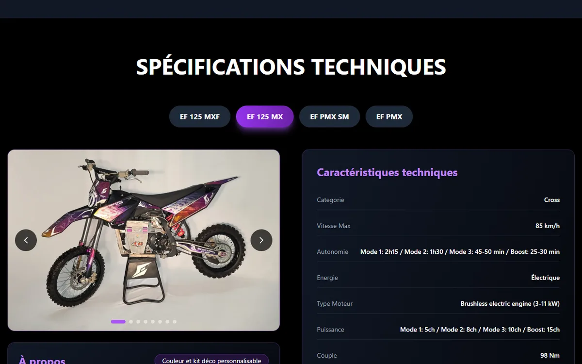 Spécifications techniques détaillées par onglets