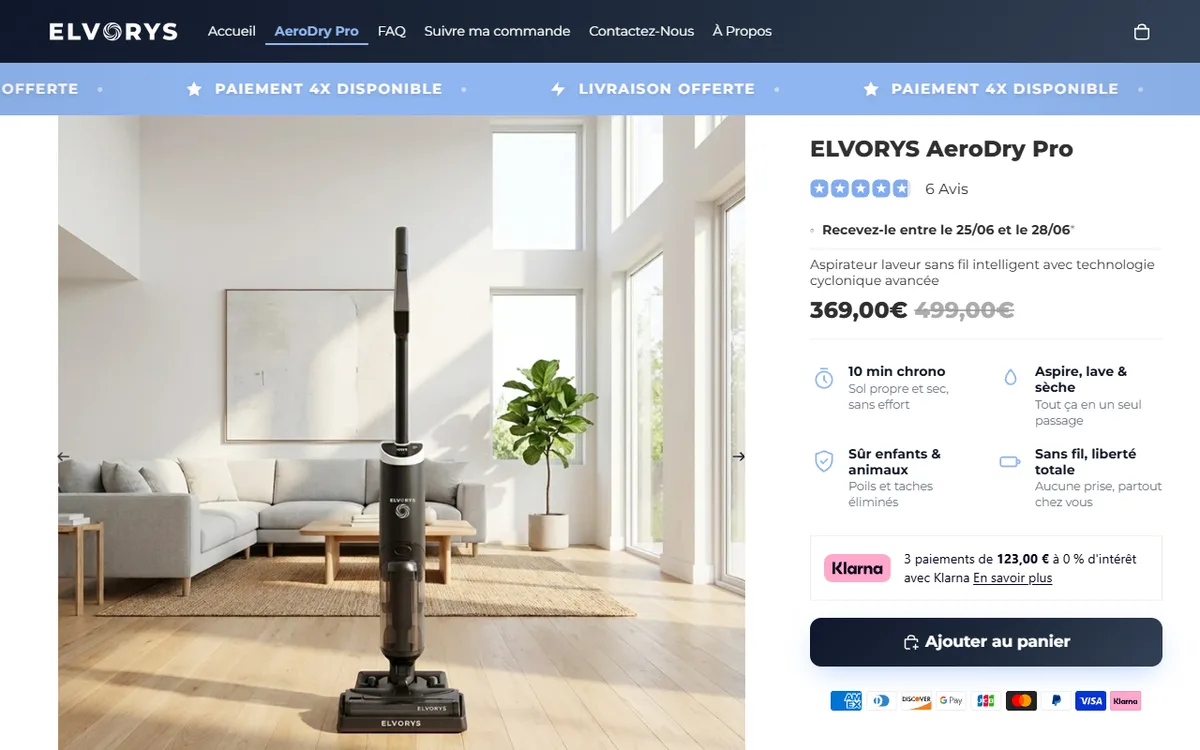 Fiche produit AeroDry Pro avec specs et achat