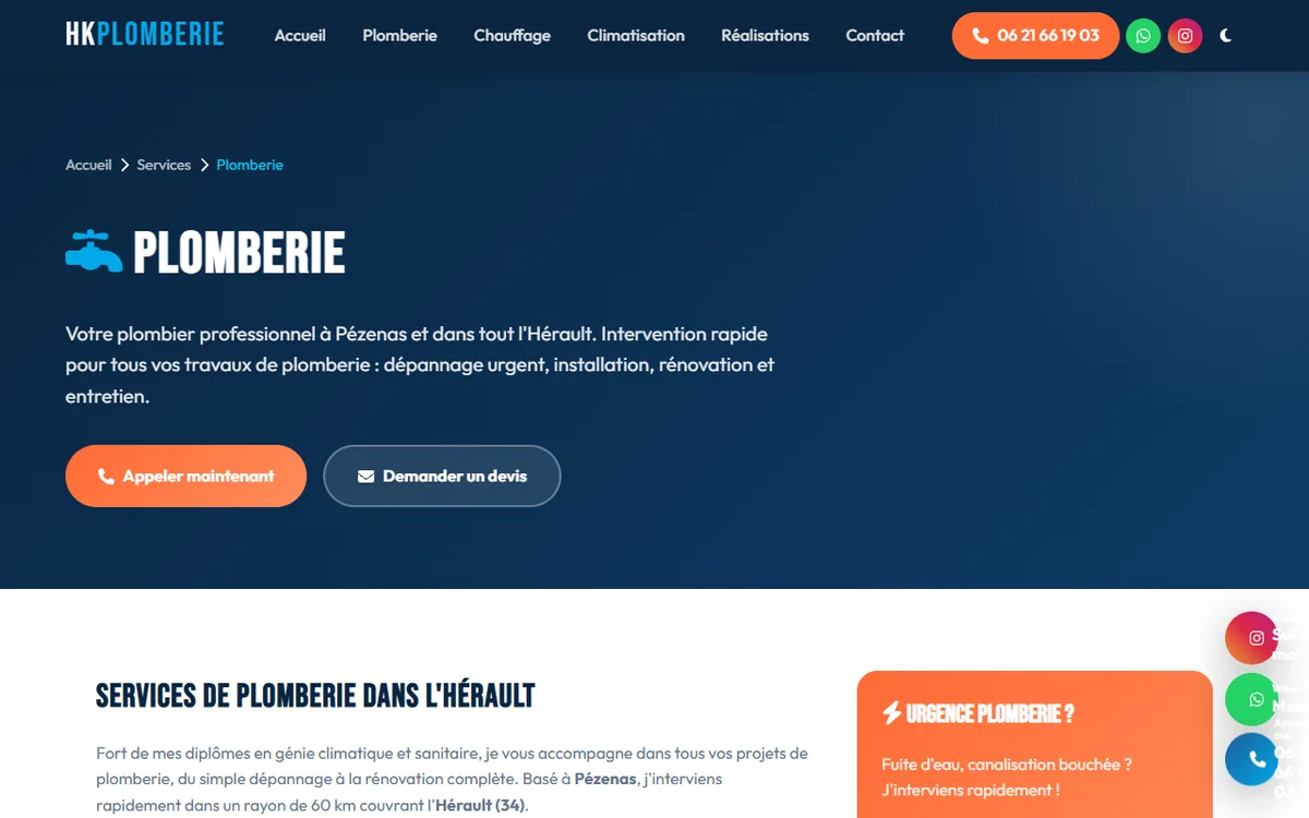 Page service chauffage de HK Plomberie