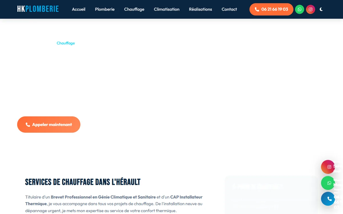 Page dépannage urgence de HK Plomberie