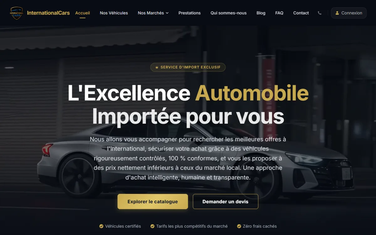 Page d'accueil premium d'International Cars