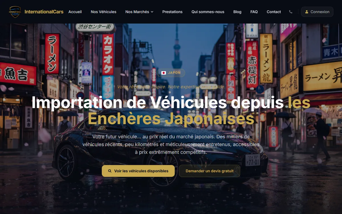 Page import de véhicules depuis le Japon