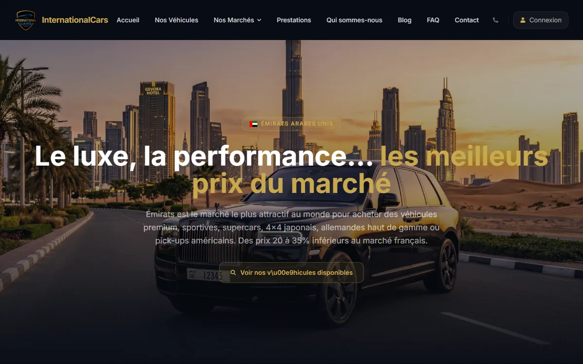 Page import depuis les Émirats / Dubaï