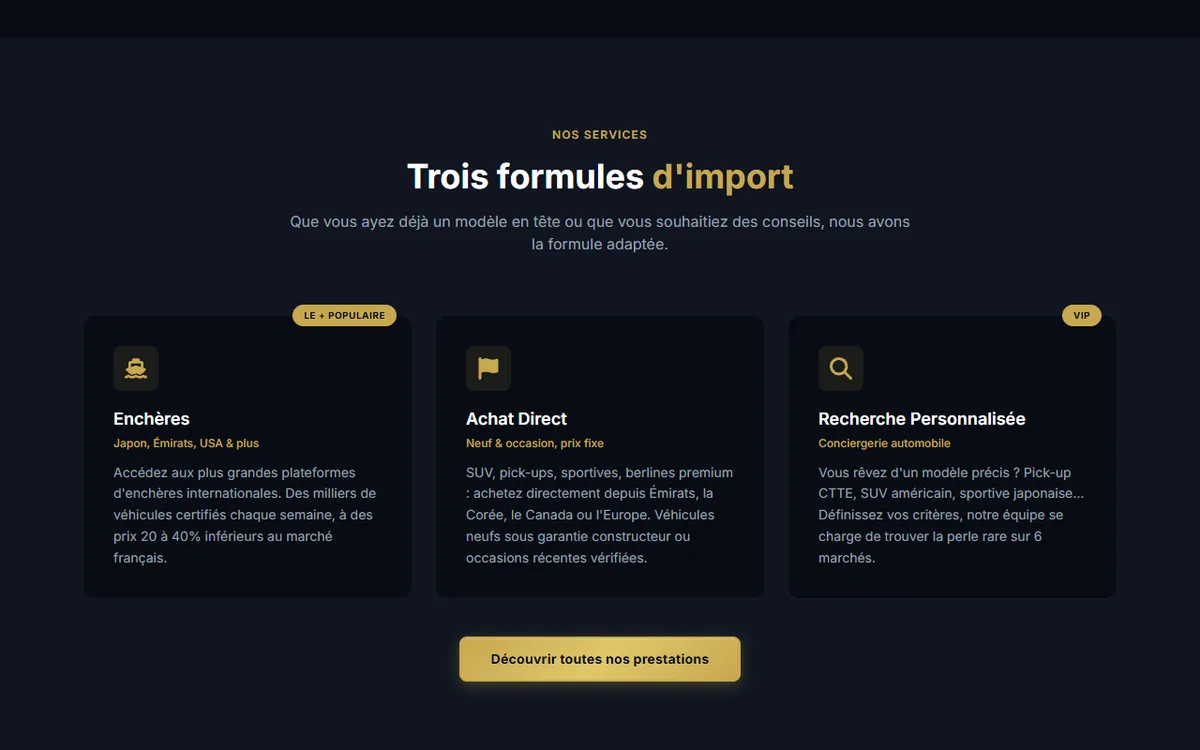 Les trois formules d'import d'International Cars