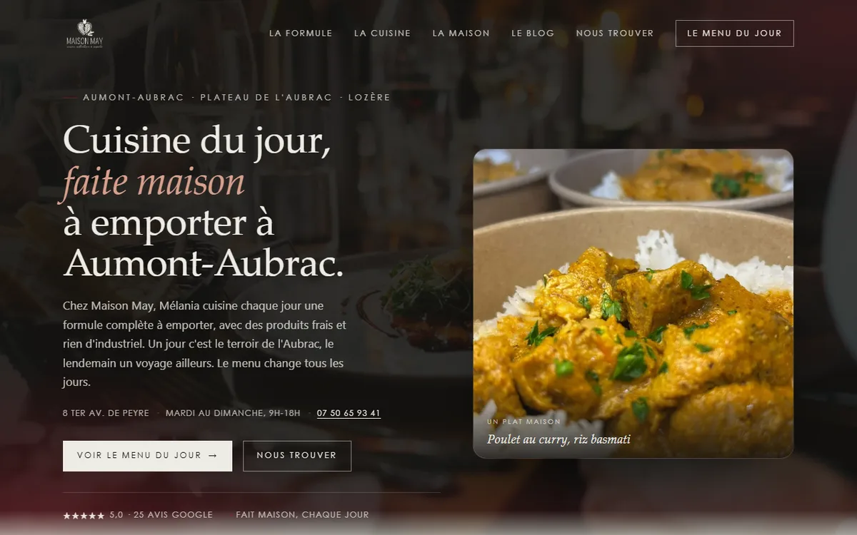 Accueil du site Maison May, restaurant à emporter à Aumont-Aubrac