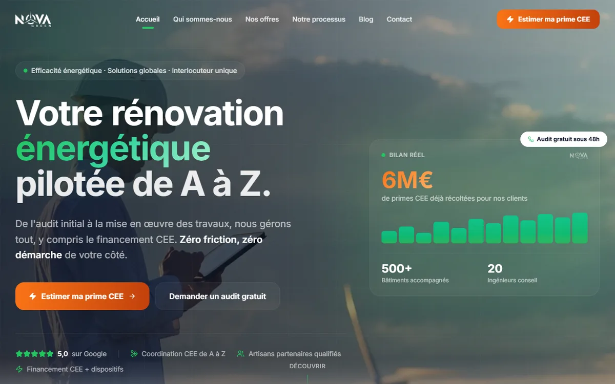 Accueil Nova Green, rénovation énergétique pilotée