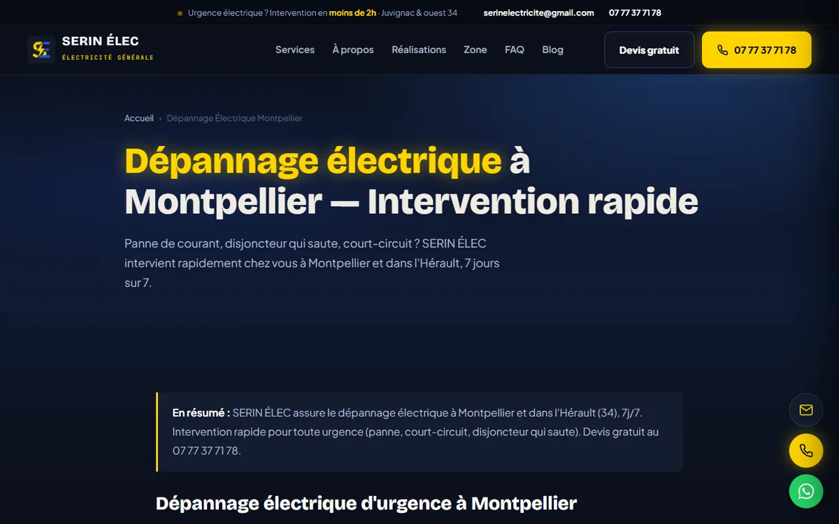Page dépannage électrique Montpellier