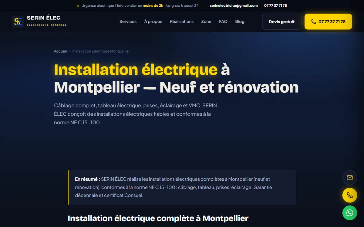 Page installation électrique Montpellier