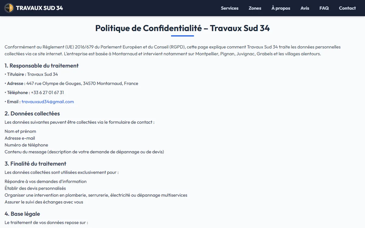 Page zones d'intervention de Travaux Sud
